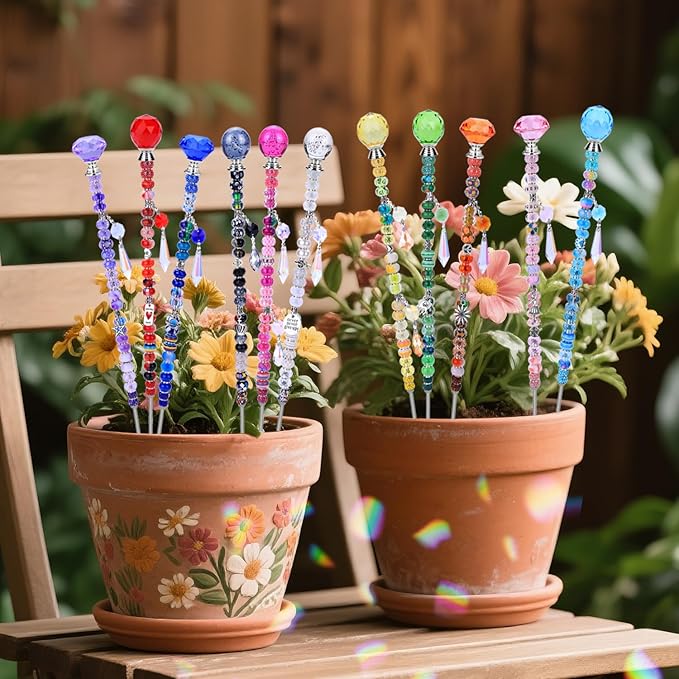 DIY Fairy Wand Garden Stakes Kit, Crystal Beaded Decorative Wands Set, Outdoor Garden Decoration with Assembly Guide (Mixed Top 390 Pcs)