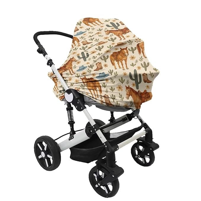 Cactus Animal Horse Nursing Cover Carseat Covers Baby Car Seat Cover for Girls Boys, Stretchy Car Seat Canopy Multiuse Nursing Breastfeeding Protectors, All-in-1