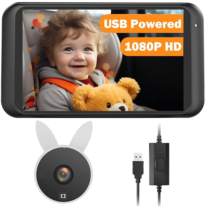 Babyvue USB Car Camera for Baby : 4.5" Baby Car Camera with 1080P Crystal Clear Mirror View, Easy Installation Carseat Rear Facing Moitor for Kids, HD IR Night Vision Backseat Monitor