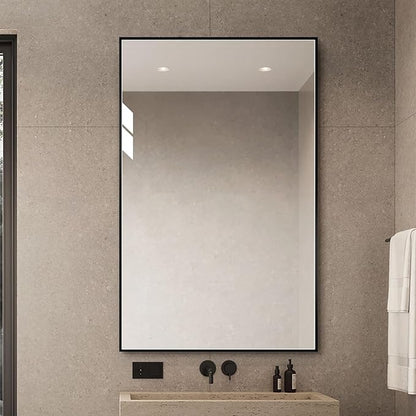 Black Bathroom Mirror for Wall, Rectangle Mirrors with Metal Frame, Modern Vanity Wall Mirror Decor for Entryway Hangs, Bathroom Living Room Horizontal or Vertical (Black, 30" L x 24" W)