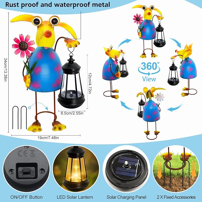 Garden Decor Dog Solar Statues, Unique Garden Statues Dog with Solar Lantern Waterproof, Birthday Gifts for Women Mom Grandma,Front Patio Balcony Yard Art Lawn Ornaments Porch Outdoor Decorations