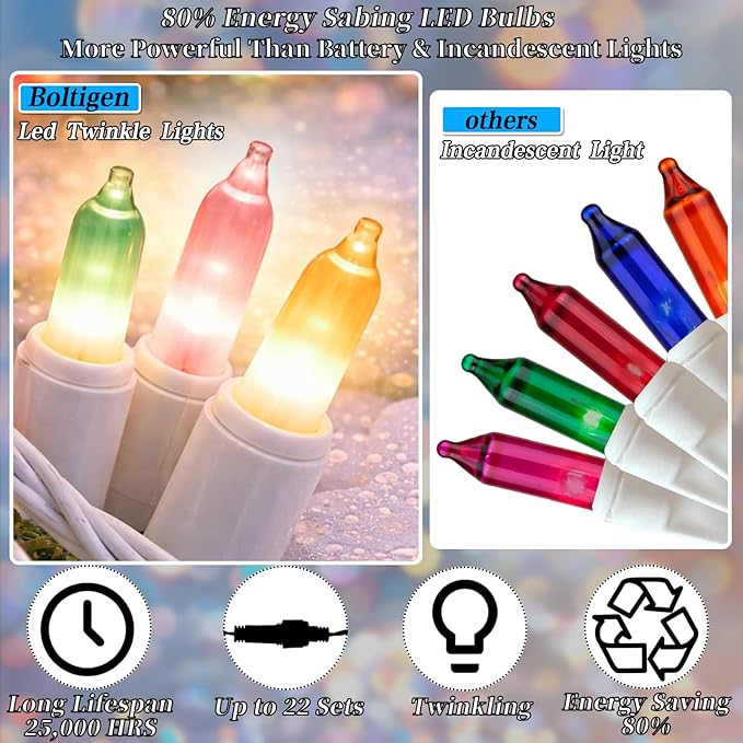 Boltigen Easter Slow Twinkle Lights with White Wire, 100 LED Christmas Pastel String Light, 27FT UL Certified Waterproof Connectable for Indoor Outdoor Christmas Holiday Wedding Garden Decor