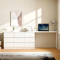 9 Drawer Vanity Dresser Combo with Extendable Table & L-Shaped Desk, White MDF Large Dresser with Deep Storage for Bedroom, Adjustable Desk and Vanity Combo for Small Spaces