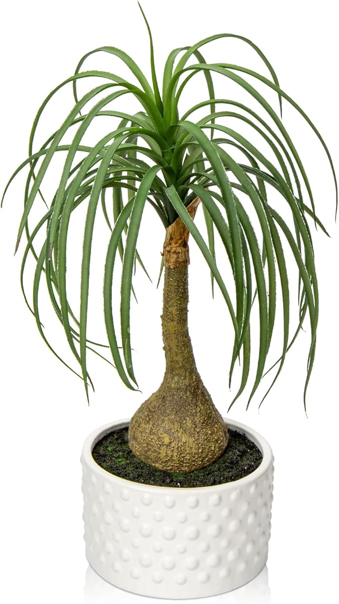 Hollyone Fake Plants Artificial Potted Plants Artificial Ponytail Palm Plant in Pots Faux Bonsai Plants for Office Table Desk Shelf Bathroom Bedroom Greenery Decoration Room Indoor Home Decor