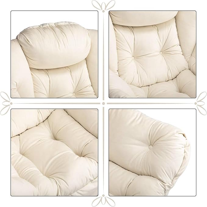 HollyHOME Fabric Lazy Chair with Foldable Ottoman, Accent Comfy Lounge Arm Chair and Folding Footrest Stool Set, Leisure Sofa Reading Chair and Footstool for Living Room, Bedroom, Dorm, Beige