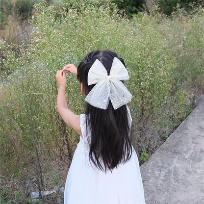 Large Tulle Bow Hair Clips for Baby Girls - Lace Hair Bows, Women's Cottagecore Barrettes - Lightweight Gauze - Moon Star & Blue Foil