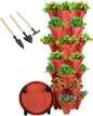 GameXcel Vertical Planter 7 Tier Stackable Planters Garden Planters Strawberry Herb Flower and Vegetable Planter Indoor Outdoor Gardening Pots with Removable Wheels and Tools