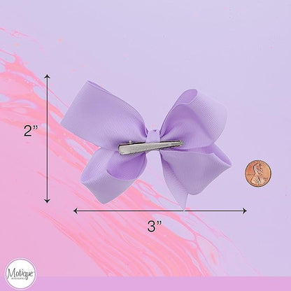3 Inch Grosgrain Bow for Little Girls- Set of 2 (Lavender)