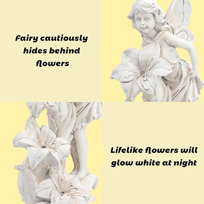 Angel Garden Statue Outdoor, Solar Powered Resin Garden Sculptures Fairy Angel Statues Waterproof LED Lights Yard Art Decorations for Outside Patio Lawn Ornament Gardening Gifts