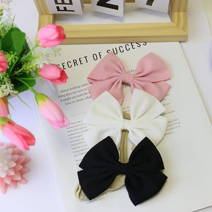 3Pcs Black Baby Girls Bows Elastic Nylon Headbands Toddler Girs Pink Hair Bows White Handmade Bows Hair Accessories Newborn Bows for InfantToddlers Kids