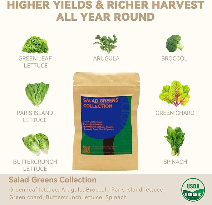 inbloom Salad Green Seed Pod Kit for AeroGarden, Ahopegarden, GARDENCUBE, MUFGA, 18 Pods (350+ Seeds with American Fast/Paris Island/Buttercrunch Lettuce, Swiss Chard, Spinach, Cauliflower, Cabbage)