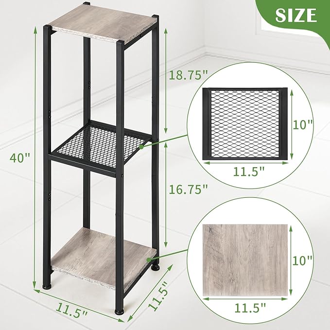 Extra Tall Plant Stand Indoor,40 Inch Plant Stands,3 Tier Metal Plant Stand with Heavy Duty Wood and Metal Mesh Shelf,Greige and Black