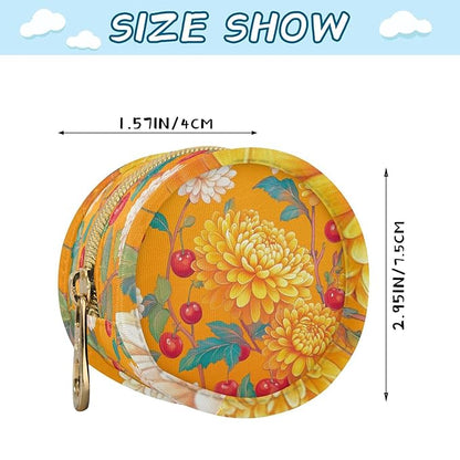 Pacifier Holder with Clip Pacifier Case for Diaper Bag Round Baby Pacifier Pouch Box Bag Portable Orange Cute Chrysanthemum and Cherries