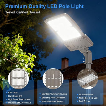 2 Pack 320W LED Parking Lot Light 48,000LM UL Listed 320W 256W 192W Adjustable LED Shoebox Pole Light with Slip Fitter 5000K Flood Lights Outdoor IP65 Waterproof Commercial Street Light 100-277VAC