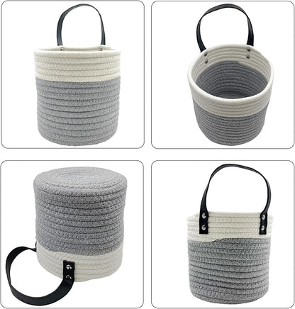 Cotton Rope Hanging Baskets for Organizing 2 Pcs Round Small Wall Basket