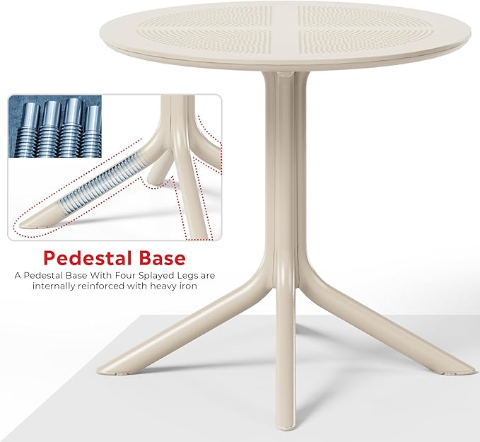 Costaelm Sunshine 31.5" Round Plastic Outdoor Patio Dining Table for 4, Sand