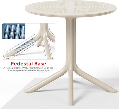 Costaelm Sunshine 31.5" Round Plastic Outdoor Patio Dining Table for 4, Sand