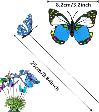 50pcs Glow in The-Dark Butterfly Garden Posts -3.2inch Colorful Butterfly Decorations for Outdoor Gardens, courtyards, Flower beds, Indoor planters, Party Decorations - Waterproof Material