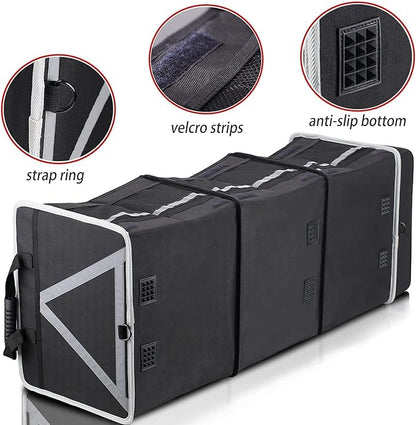 Homeve Trunk Organizer, Car Storage, Reinforced Handles, Collapsible Multi-Compartment, Foldable, Waterproof, Sturdy, 600D Oxford Polyester For Car, SUV, Mini-Van, Black-Large, 3 Compart