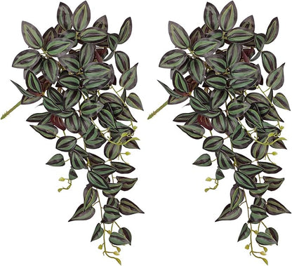 DILATATA Fake Hanging Plants Artificial Hanging Plants 26" Faux Wandering Jew Hangings Leaves Plant for Wall Shelf Home Indoor Outdoor Decor - 2 Pack