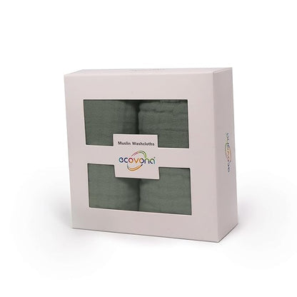 100% Cotton Baby Burp Cloths 10"x10" (8 Pack) Snuggle Comfort Muslin Washcloths - Newborn Baby Must Haves & Registry Gifts - Easy to Clean Cloth for Babies, New Born Boy & Girl (Fern)