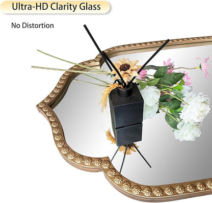 Large Arch Mirror, 20"x53" Gold Arched Floor Mirrors for Dressing, Metal Beaded Frame Decorative Vintage Mirror, Scalloped Full Length Mirrors for Living Room Bedroom Hallway Entryway