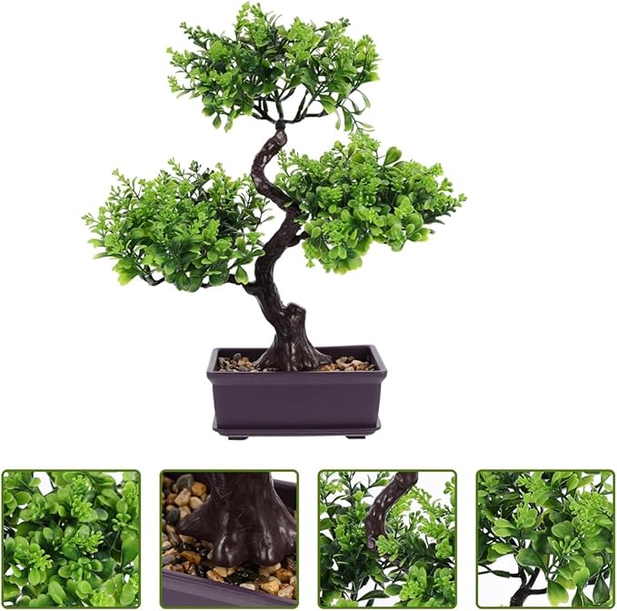 Cabilock Artificial Bonsai Tree, Fake Potted Bonsai Plants Decoration, Simulation Faux Plants Decor, Desktop Realistic Welcoming Pine Ornament for Home Office Entryway Chests Decor, Green