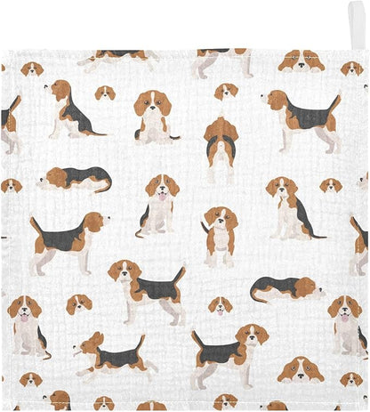 vvfelixl Baby Cotton Washcloths Beagle Dog Infants Bath Towel for Unisex Puppy Face Towels for Newborn, Natural Baby Wipes Delicate Skin, 11.8 X 11.8 inch, one sizex3