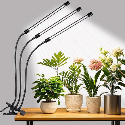 3 Head Grow Lights for Indoor Plants, Upgrade 126 LEDs Clip Plant Lights, Full Spectrum Red White LED Plant Growing Lamps with Flexible Gooseneck, 3/9/12H Timer, 3 Spectral Modes, 10 Dimmable Levels