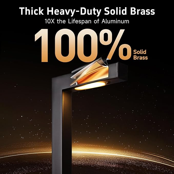 Gardenreet Outdoor Pathway Lights Brass, LED Landscape Path Lights, Low Voltage Driveway Lights Waterproof, L Shape 12V Wired Black for Walkway Sidewalk with 3W 270LM 2700K G4 Bulb 6 Pack