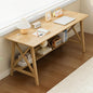 Extra Long Desk with Bookshelf - Wooden Home Office Work Study Table, Writing Computer Workstation with Storage Shelf in Oak, 55" Wx20 Dx30 H