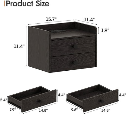 Floating Nightstand Set of 2 with 2 Storage Drawers and Charging Station Wood Wall Mounted Bedside End Table Modern Night Stands Set 2 for Bedroom,Small Space,Black