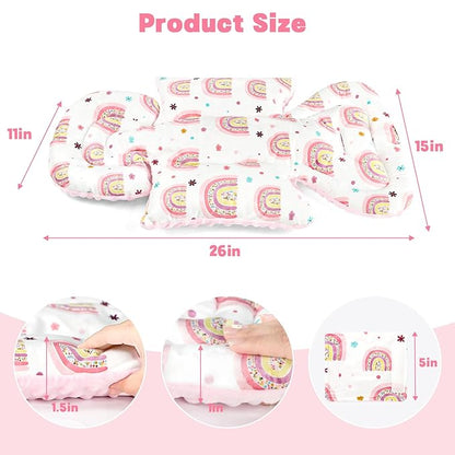 Pea Pod Infant Car Seat Insert with 3 Strap Covers, Reversible Baby Car Seat Head and Body Support, Minky Dot Newborn Carseat Insert for Preemie (Cute Rainbow)