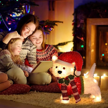 Christmas Outdoor Decoration Lighted Dog 14" Xmas 25 LED Warm Lights 3D Decor Indoor, Battery Powered Outdoor Holiday Decorations for Home, Yard, Garden