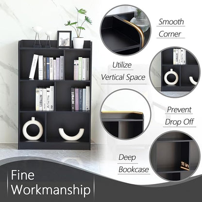 Book Shelf with Back Panel Stability 6 Cube Bookcase Multifunctional Cube Storage Organizer for Bedroom Living Room Office Closet School in Black with 31.49''W