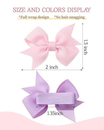 doboi 60PCS 2'' Baby Hair Clips Small Bows Fully Lined Grosgrain Boutique Solid Ribbon Mini Bows for Girls Teens Infants Kids Toddlers Newborn