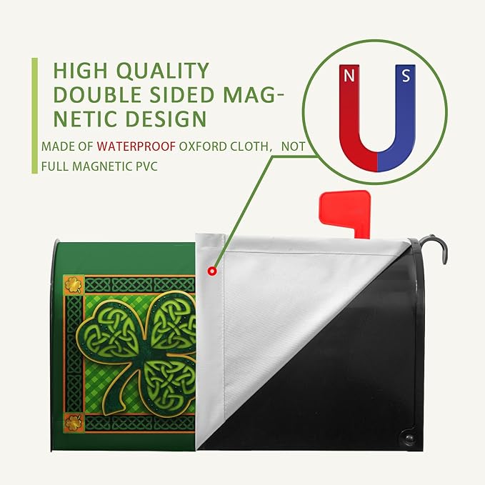 St Patrick Day Mailbox Covers Magnetic Large Size Green Shamrocks Clover Mailbox Cover Oversized Wraps Happy St. Patrick's Day Mailbox Post Cover Waterproof Garden Decor 25.5x21 Inch