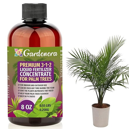 Premium Liquid Palm Tree Plant Fertilizer - 3-1-2 Concentrate for Indoor Plants and Flowers by Gardenera | Organic Plant Food for Palm Trees - 8oz