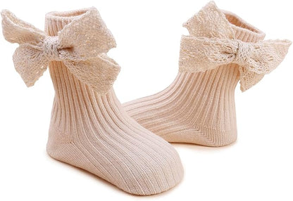 Baby Girls Headband & Socks Set, Cute Socks with Flower Hair Bows Baby Accessories Gifts for Newborn Infant Toddler