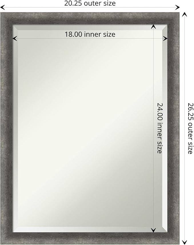 Amanti Art Grey Wall Mirror 26x20 Burnished Concrete Narrow Rectangle Bathroom Mirror for Wall Decor Living Room, Medium Modern Contemporary Wood Frame, Hangs Horizonally and Vertically, Bathroom