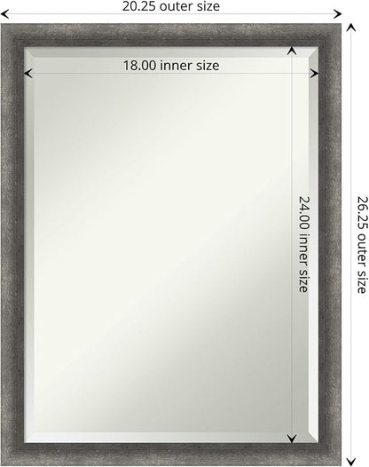 Amanti Art Grey Wall Mirror 26x20 Burnished Concrete Narrow Rectangle Bathroom Mirror for Wall Decor Living Room, Medium Modern Contemporary Wood Frame, Hangs Horizonally and Vertically, Bathroom