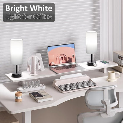 Fenmzee White Bedside Table Lamps Set of 2-3 Color Temperatures Pull Chain Lamp with AC Outlet Charging Port, Round Night Stand Lamps for Bedroom Office, Small Bed Side Light with E26 LED Bulbs
