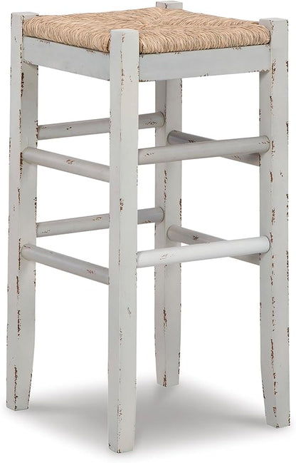 Signature Design by Ashley Mirimyn Farmhouse 29.5" Bar Height Bar Stool with Woven Wicker Seats, 2 Count, White & Light Brown