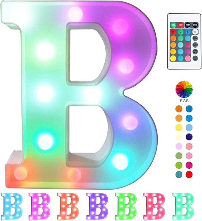 Pooqla Colorful LED Marquee Letter Lights with Remote – Light Up Marquee Signs – Party Bar Letters with Lights Decorations for The Home - Multicolor B