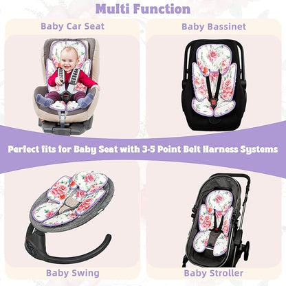 Pea Pod Infant Car Seat Insert 2-in-1 Baby Car Seat Head & Body Support for Newborn Girl Reversible 3 Layer Warm Preemie Carseat Stroller Cushion Headrest with Soft Minky Dot Fabric, Pink Floral