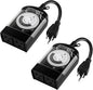 Outdoor Timer Outlet Waterproof, 24 Hour Mechanical Timer Outlet for Home and Garden, 2 Grounded, 15A 3/4HP, Black, 2 Pack