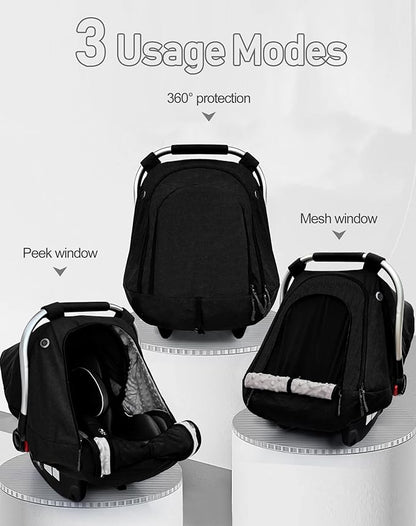 beatoutou Baby Car Seat Cover,Patented Waterproof Baby Car Seat Cover for Boys & Girls,Infant Car Seat Cover Canopy for Girls,Windproof Car Seat Canopy for Boys, Keeps Babies Warm and Cozy (Black)