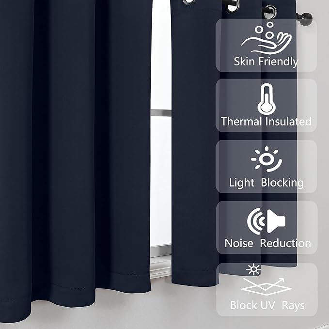 Simplebrand Navy Blue Kitchen Valances for Windows 18 Inches Long 2 Pack, Room Darkening Window Valances for Living Room, Grommet Short Straight Drape Kitchen Curtains for Bedroom Kids Room, 40Wx18L