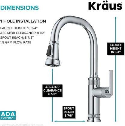 KRAUS Allyn Industrial Pull-Down Single Handle Kitchen Faucet in Chrome, KPF-4102CH