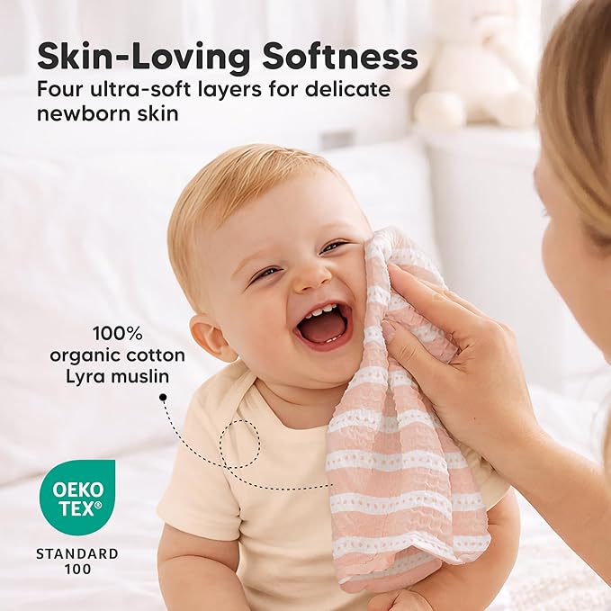 10-Pack Muslin Baby Washcloths for Newborn – 12x12" Soft Absorbent Organic Cotton Muslin Wash Cloths for Babies Girl, Boy, Infant, Toddlers,Kids Face Towel,Bath Essentials,Baby Burp Rags (Sweet Charm)